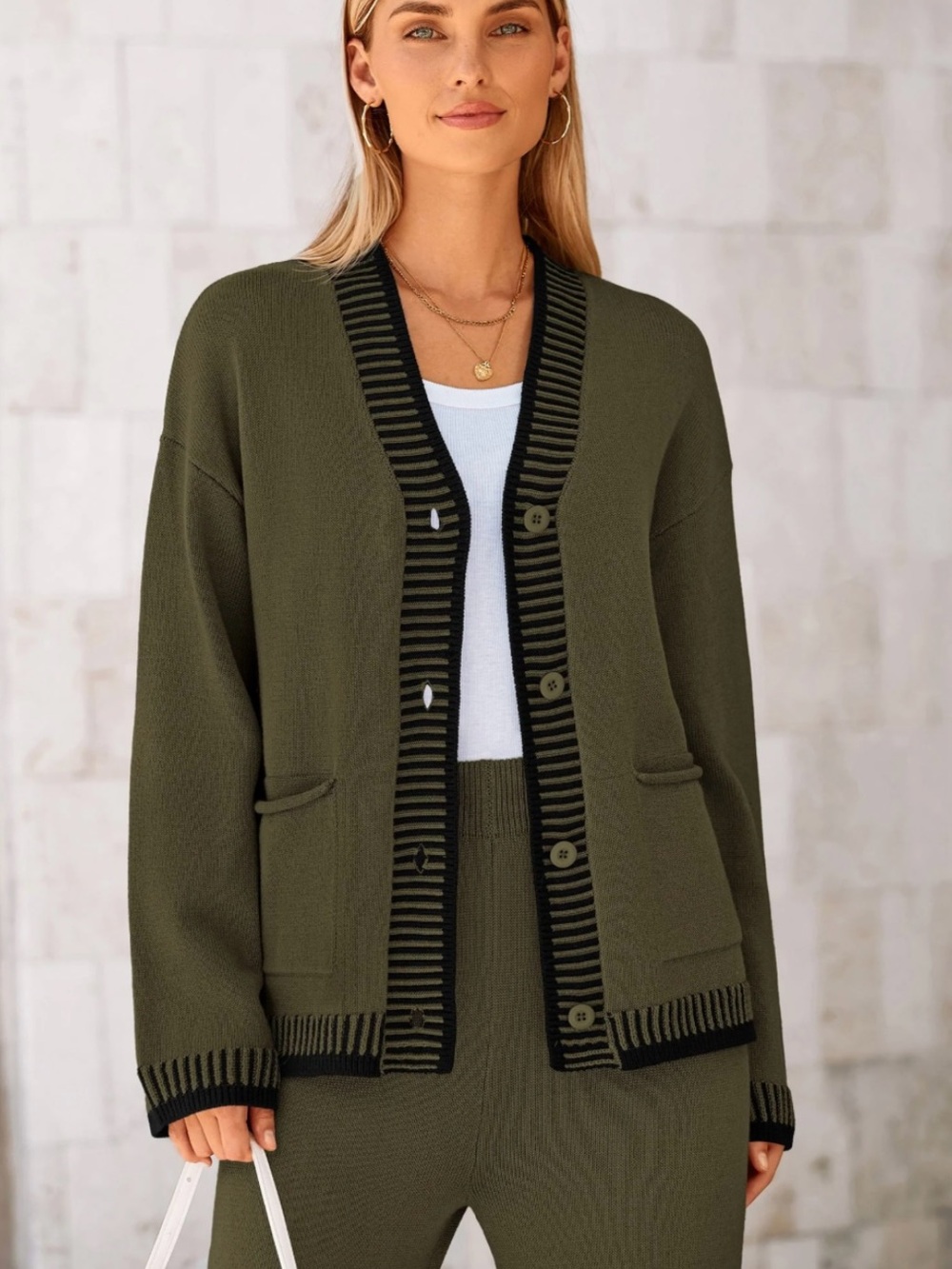Pretty Garden Olive Green Button-Front Knit Cardigan Sweater size XL